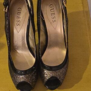 Guess Black and Gold Glitter Heels
